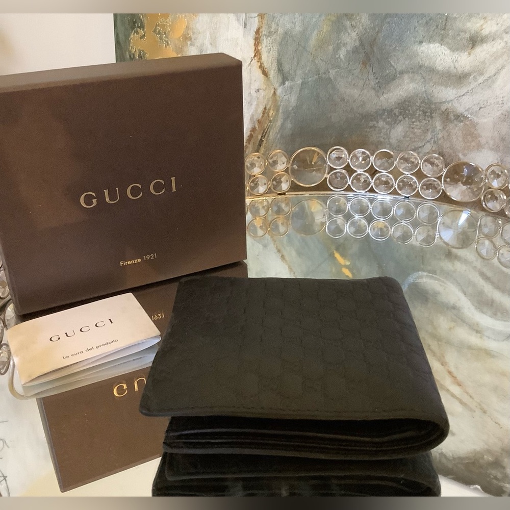 🔥GUCCI🔥 Micro Guccissima GG Black Leather Bi-Fold Wallet - Picture 12 of 14